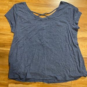 Womens Light-Weight Heather Blue Blouse With Open Back